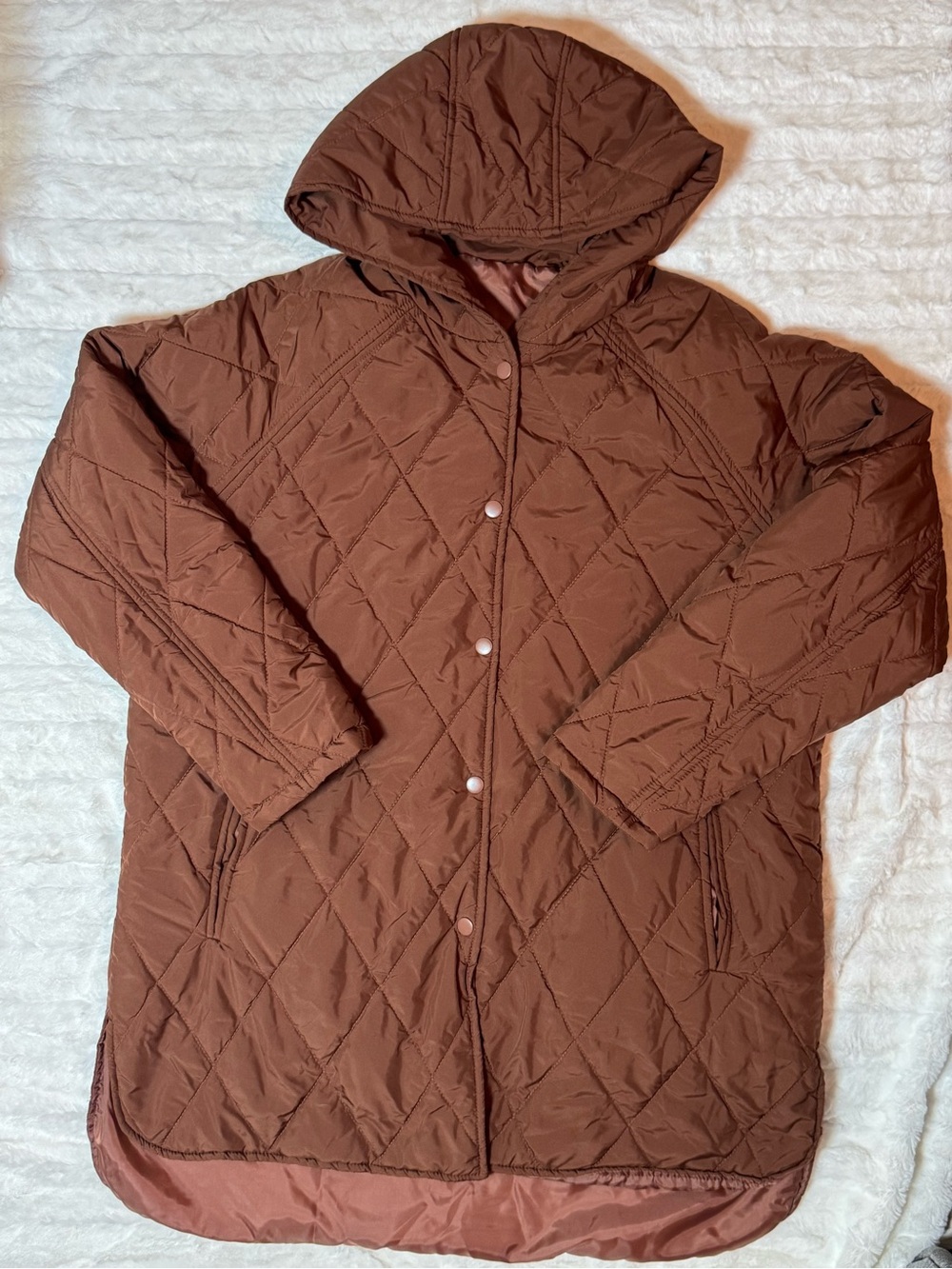 Women's Quilted Hooded Puffer Coat in Brown
